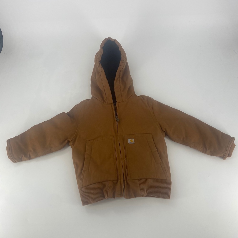 Carhartt Kids Hooded Active Jacket Brown Canvas Quilted Coat 4T